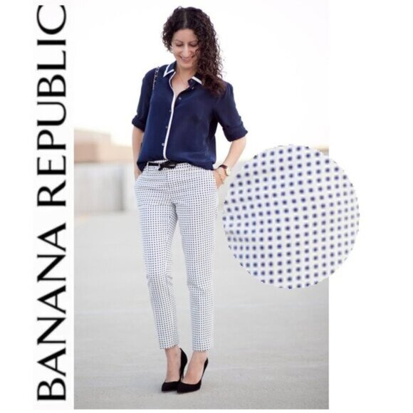BANANA Republic Blue Polka Dot Pants  sz - Picture 1 of 16
